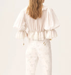 Eyelet Ruffle Crop Blouse – White