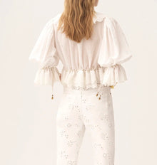 Eyelet Ruffle Crop Blouse – White