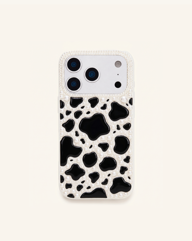 Pearl Cow Print Phone Case - White
