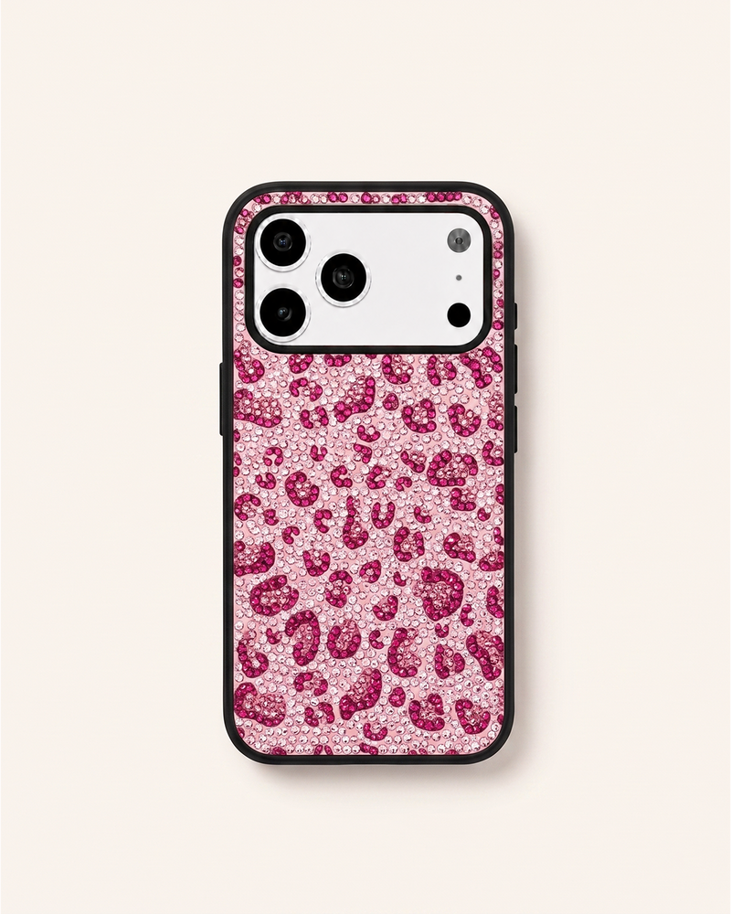 Bold Leopard Print Artificial Crystal Phone Case - Black