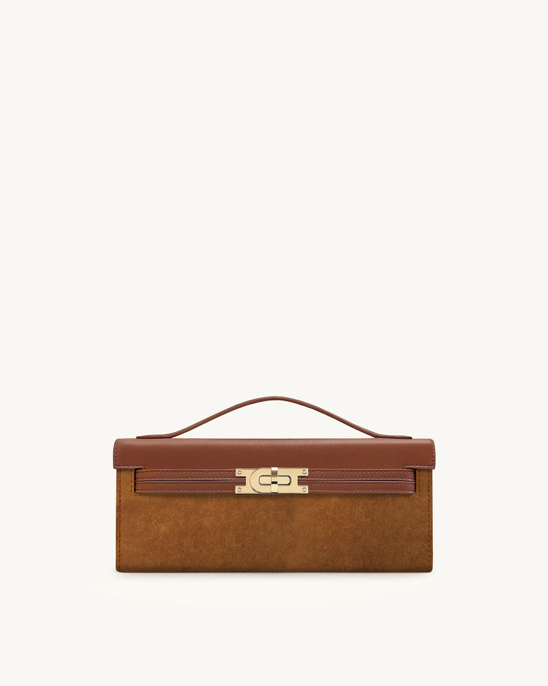 Bria Faux Suede Structured Top Handle Bag - Brown