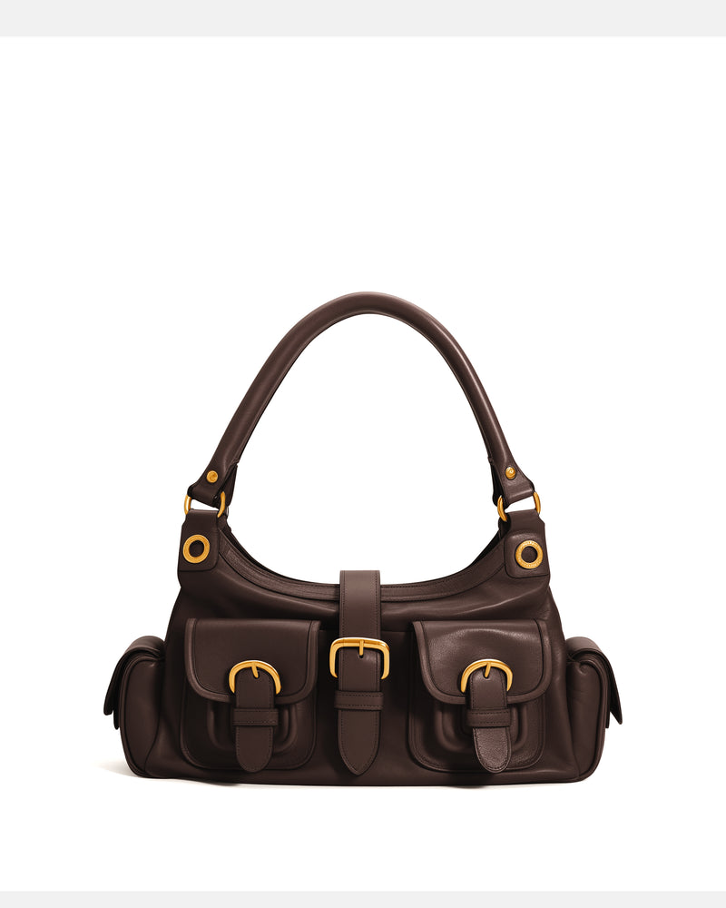 Mya Buckle Detail Top Handle Bag - Brown