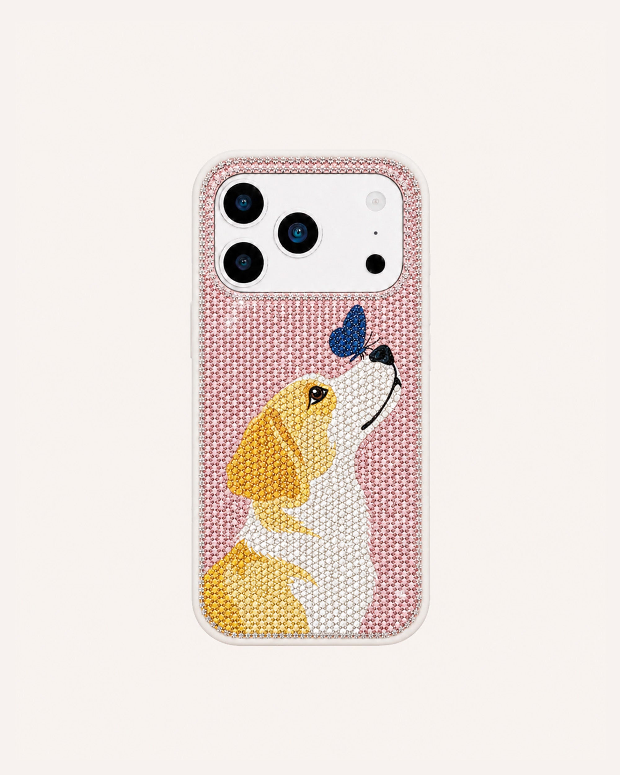 Butterfly Puppy Artificial Crystal Phone Case - Pink