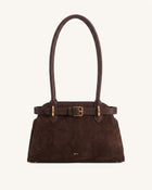 Elena Faux Suede-Paneled Trapeze Shoulder Bag - Dark Brown