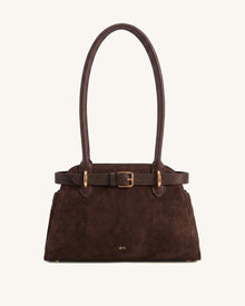 Elena Faux Suede-Paneled Trapeze Shoulder Bag - Dark Brown
