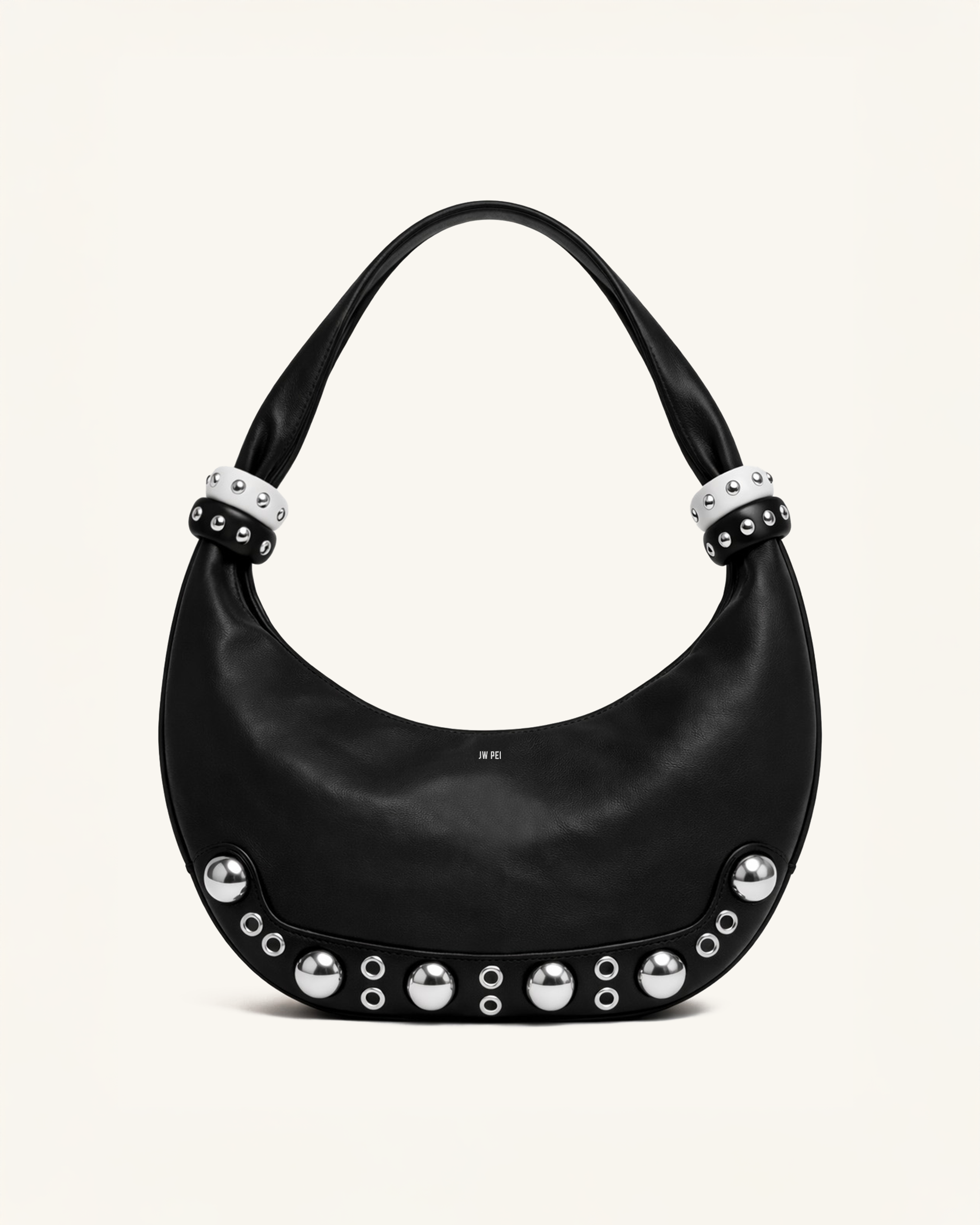 Luna Studded Hobo Shoulder Bag - Black