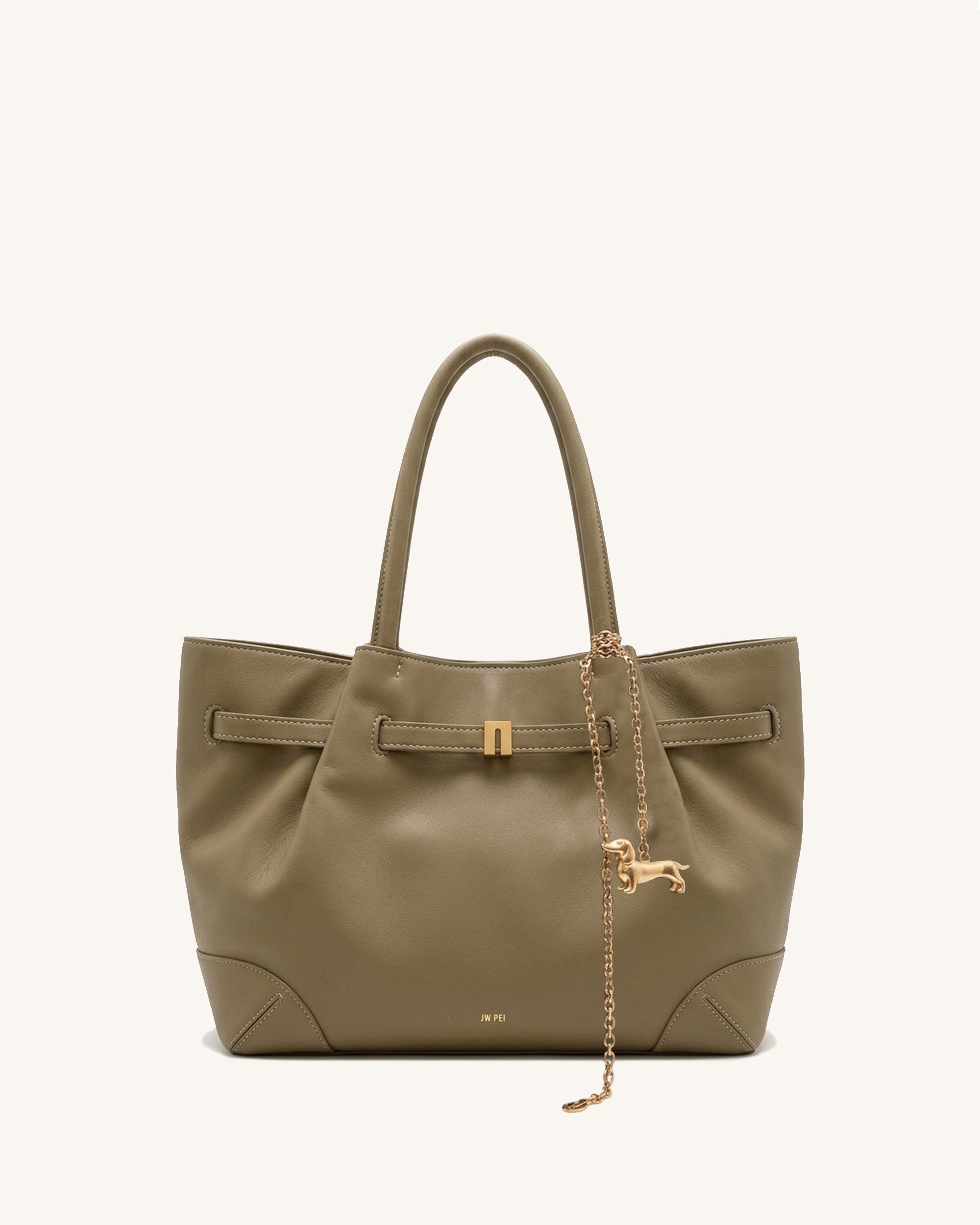 Maeve Dachshund Charm Pebbled Shoulder Bag - Olive