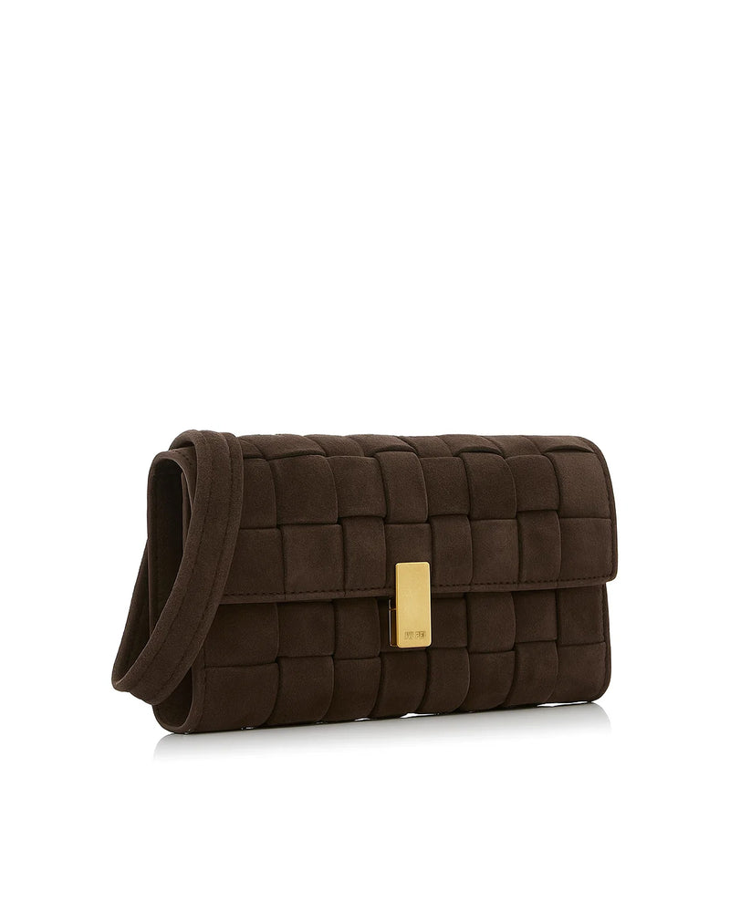 Woven Faux Suede Crossbody Bag - Brown