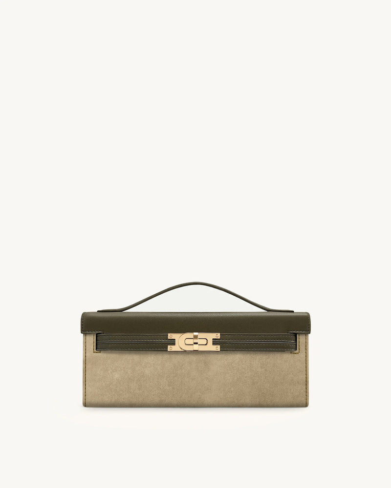 Bria Faux Suede Structured Top Handle Bag - Dark Olive