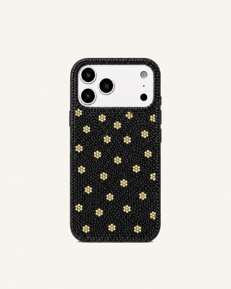 Daisy Pattern Artificial Crystal Phone Case - Black