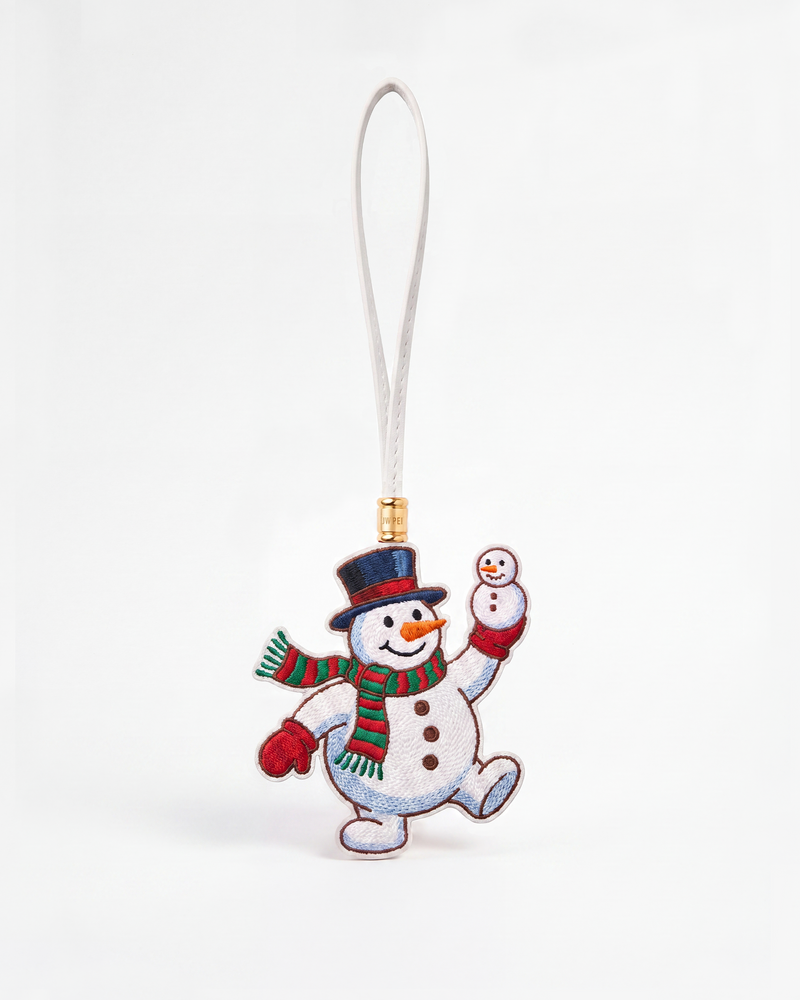 Embroidered Snowman Bag Charm - White
