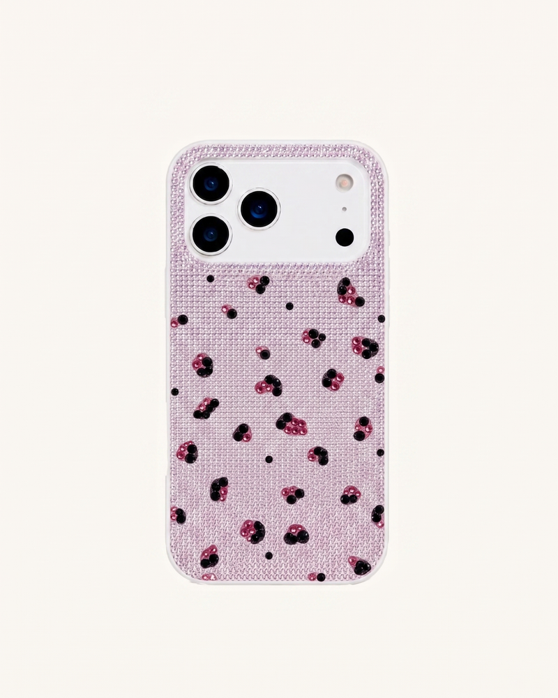 Mini Leopard Print Artificial Crystal Phone Case – Light Pink