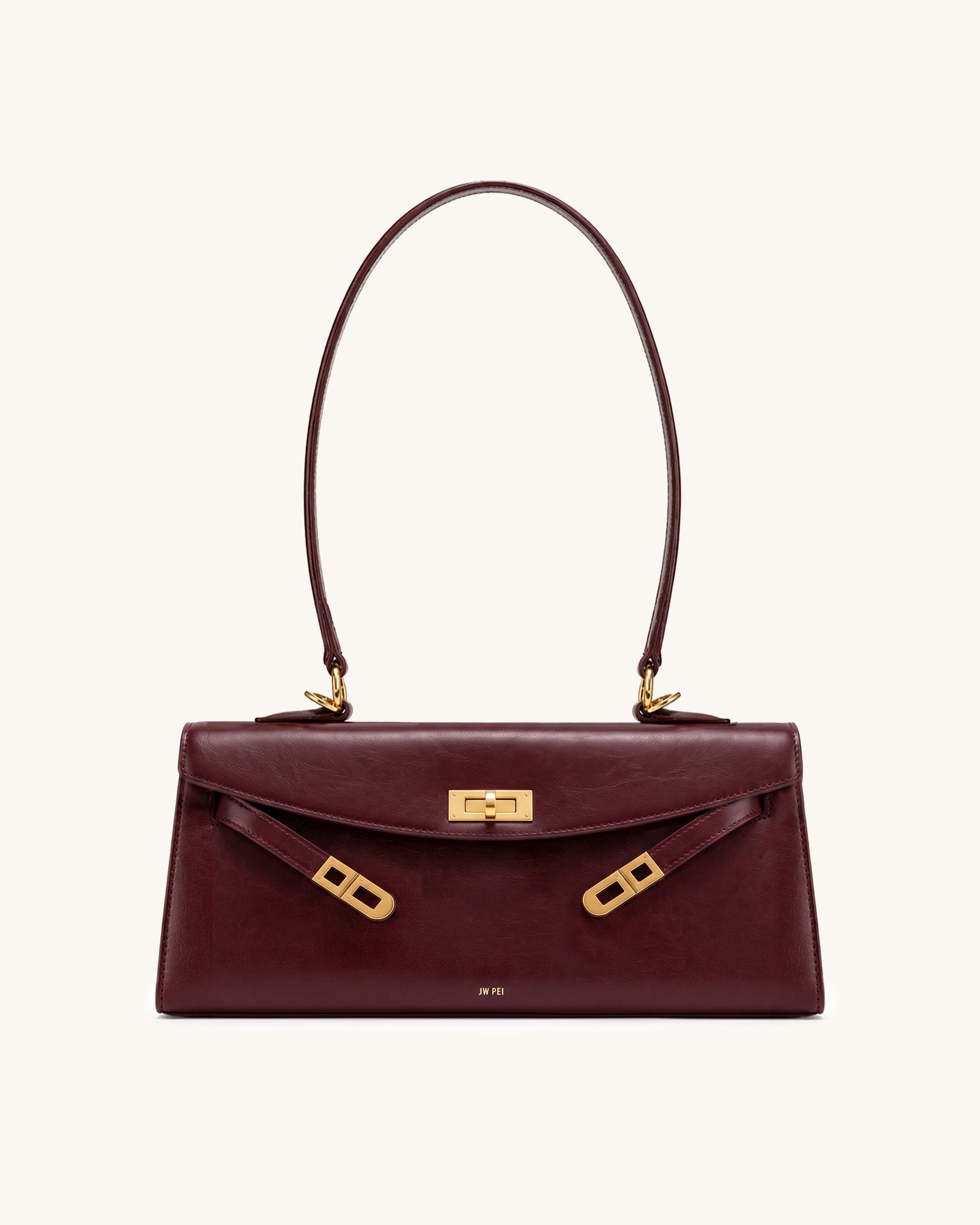 Nerissa Smooth East-West Shoulder Bag - Burgundy