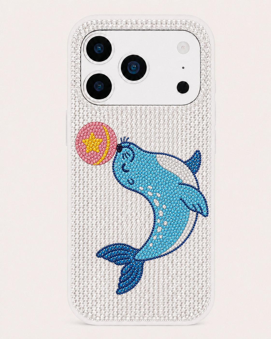 Seal with Ball Artificial Crystal Phone Case - White