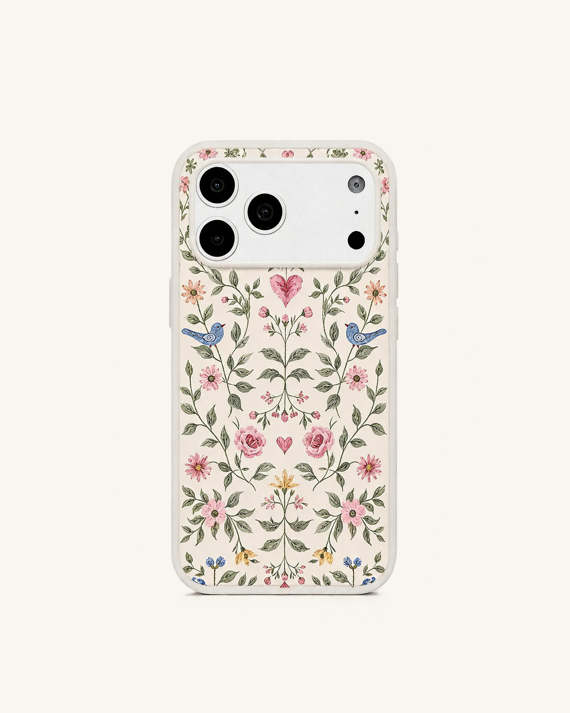 Vintage Romance Floral Bird Phone Case – White