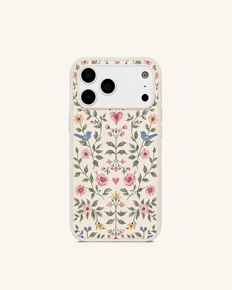 Vintage Romance Floral Bird Phone Case – White