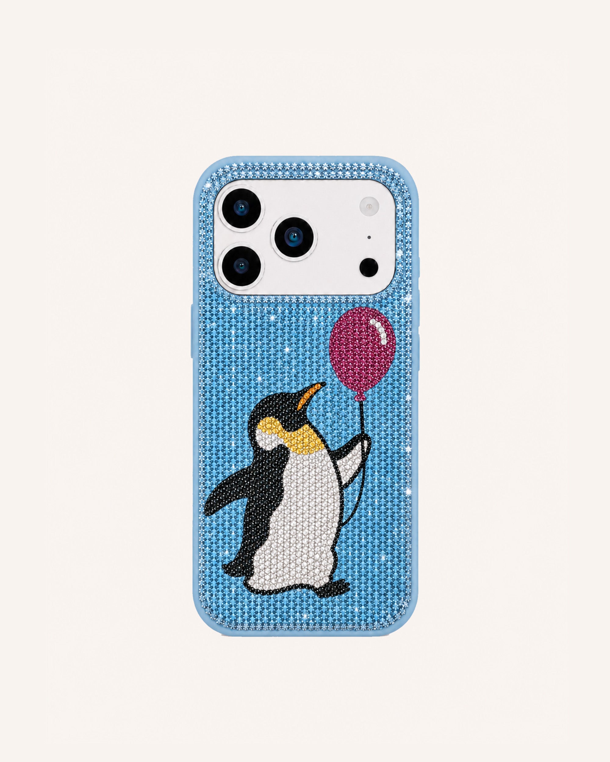Penguin Balloon Artificial Crystal Phone Case - Blue