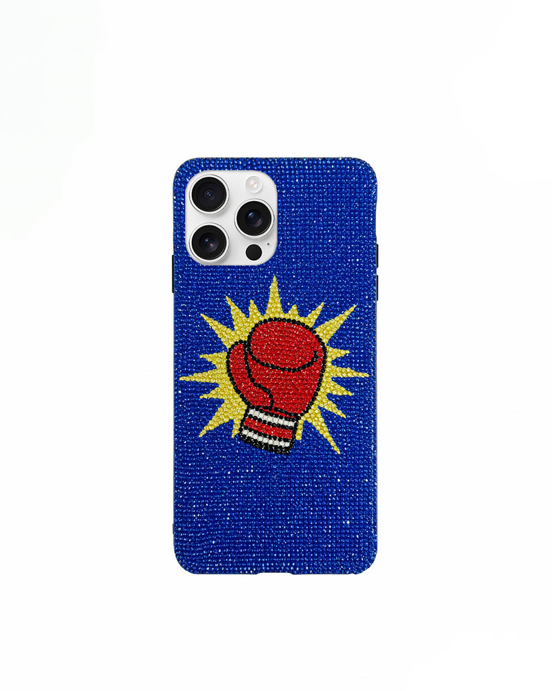 Artificial Crystal Boxing Glove Phone Case – Blue