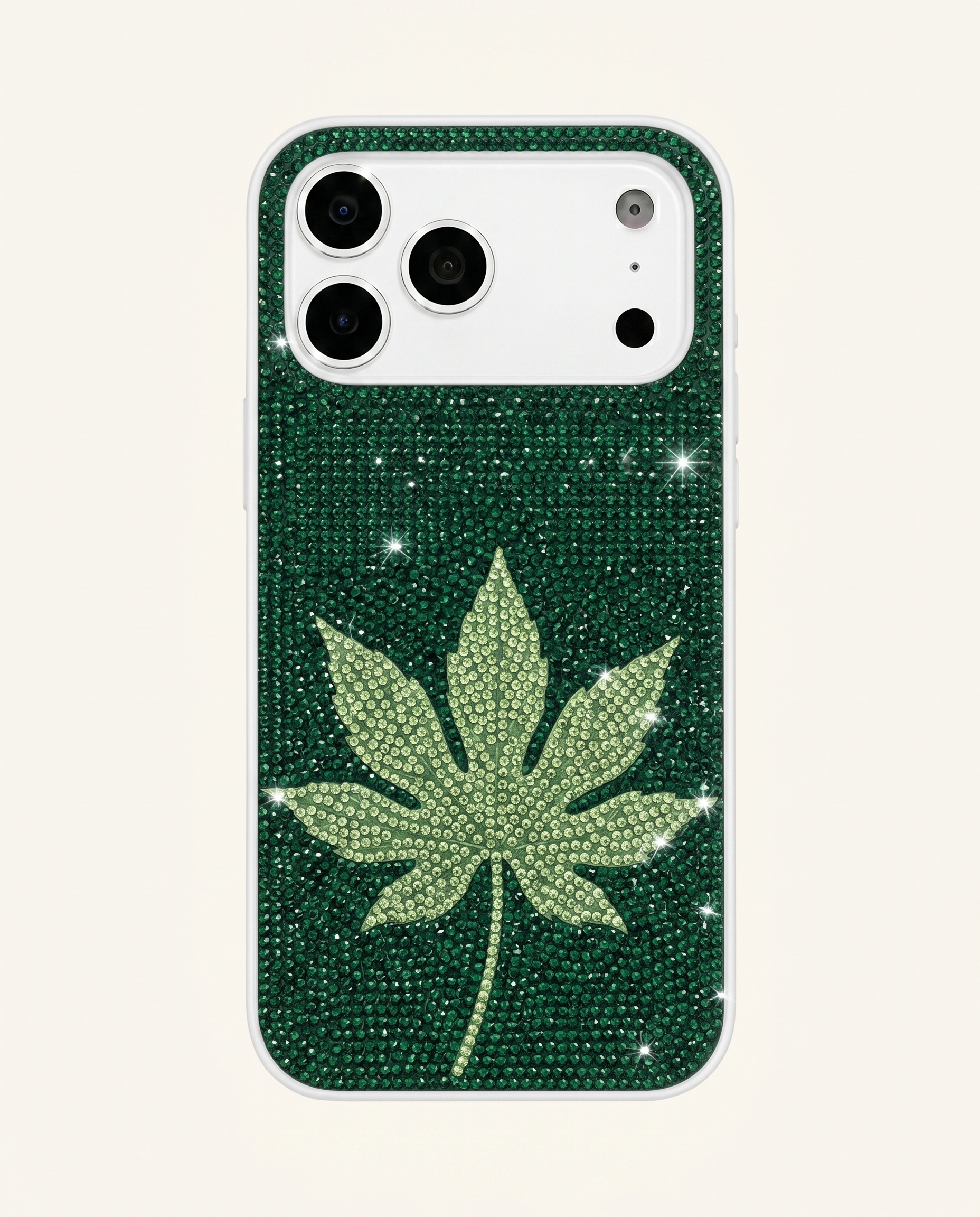 Maple Leaf Artificial Crystal Phone Case - Green