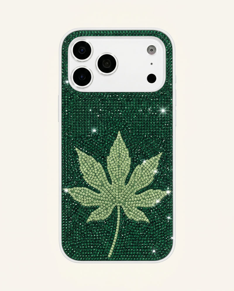 Maple Leaf Artificial Crystal Phone Case - Green
