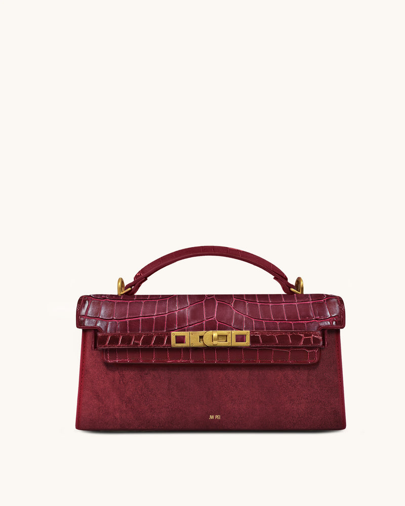 Noor Faux Suede Top Handle Bag - Red