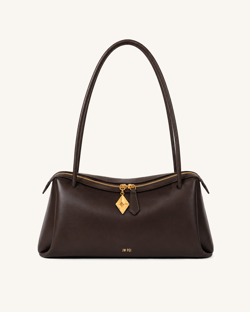 Thea Curved Shoulder Bag - Dark Brown
