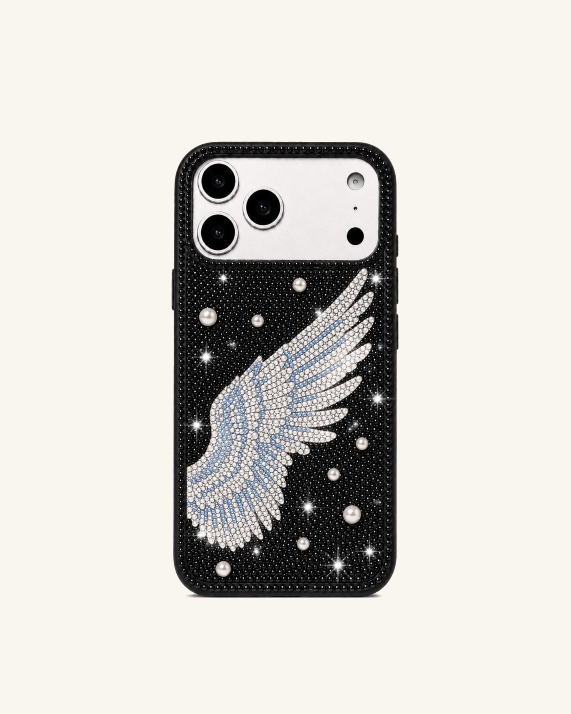 Angel Wing Artificial Crystal Phone Case - Black