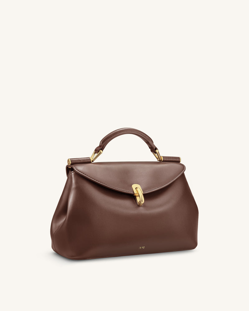 Audrey Flap Lock Top Handle Bag - Brown