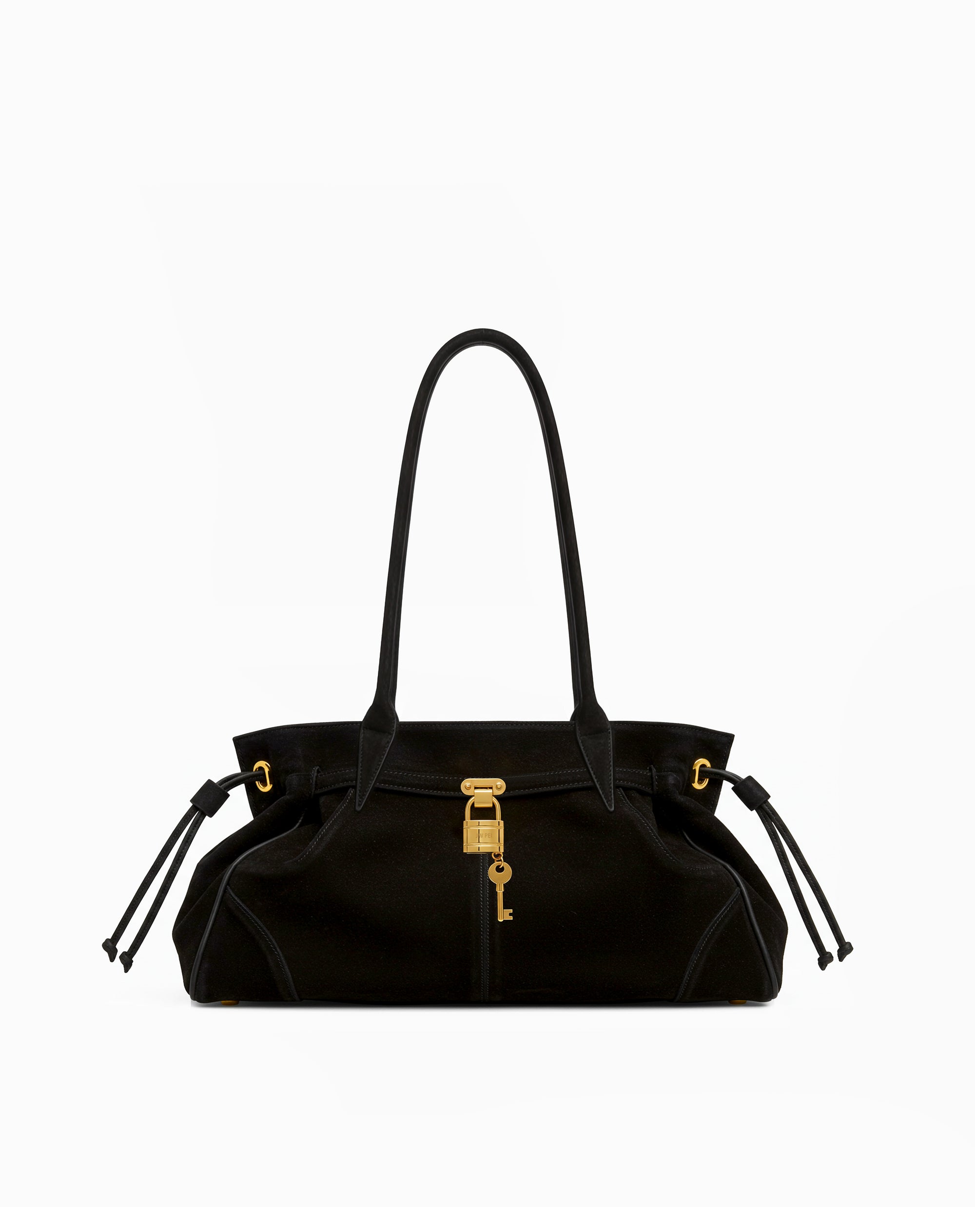 Luna Faux Suede Drawstring Shoulder Bag - Black