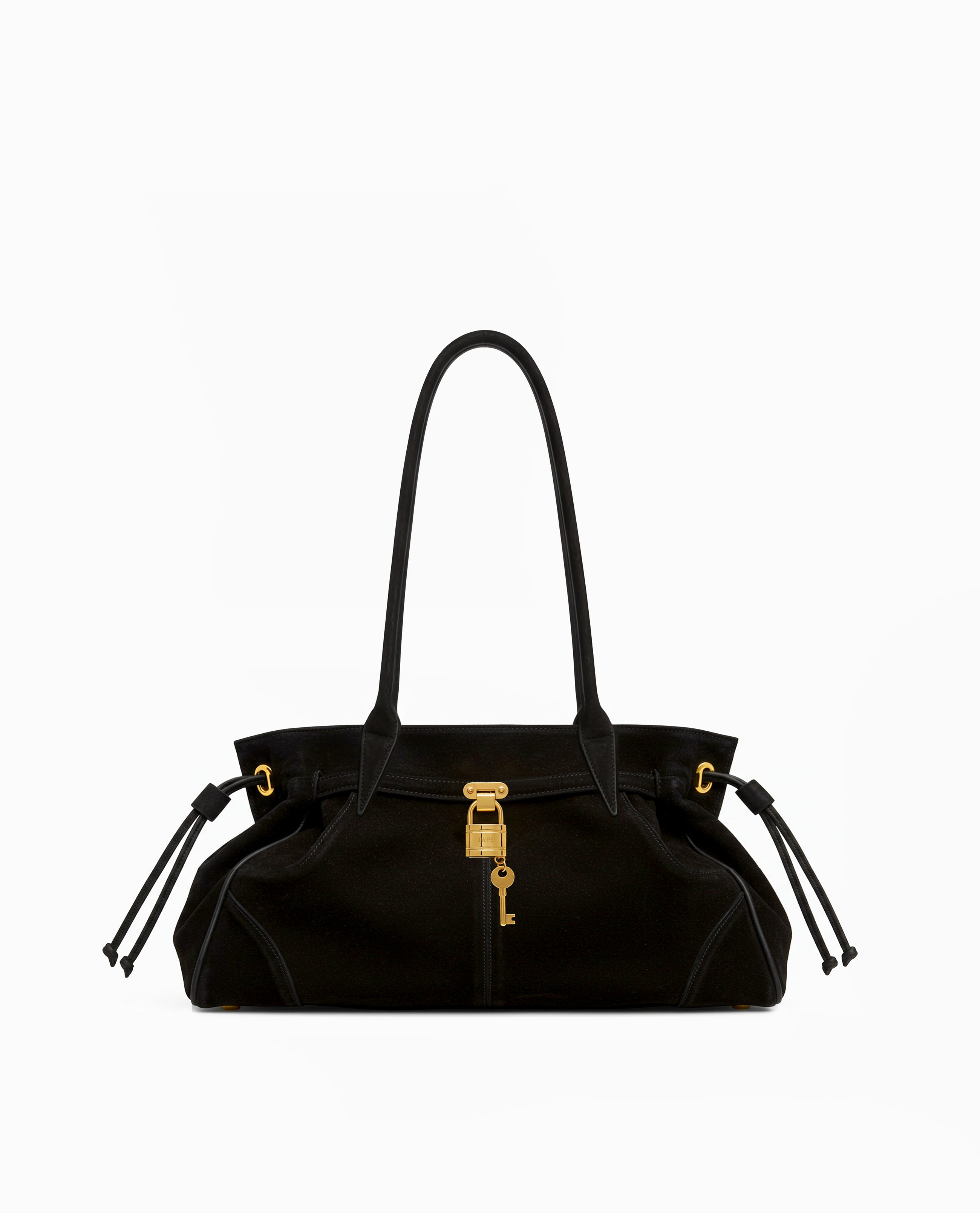 Luna Faux Suede Drawstring Shoulder Bag - Black