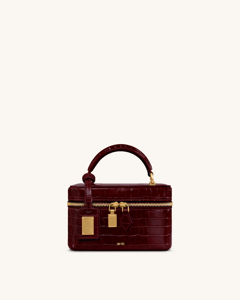 Cleo Box Shape Top Handle Bag - Claret Croc
