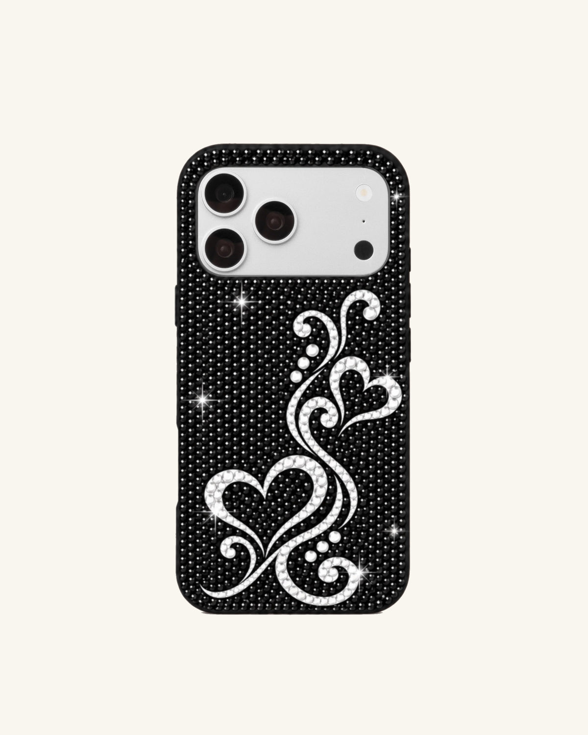 Sparkling Heart Artificial Crystal Phone Case – Black