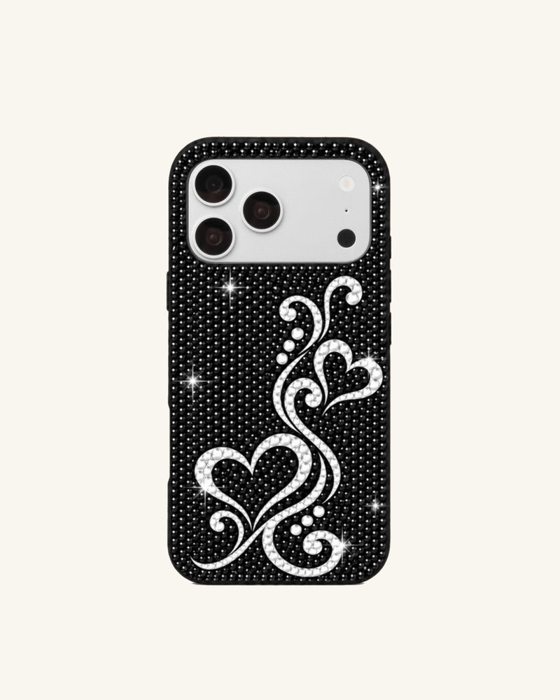 Sparkling Heart Artificial Crystal Phone Case – Black
