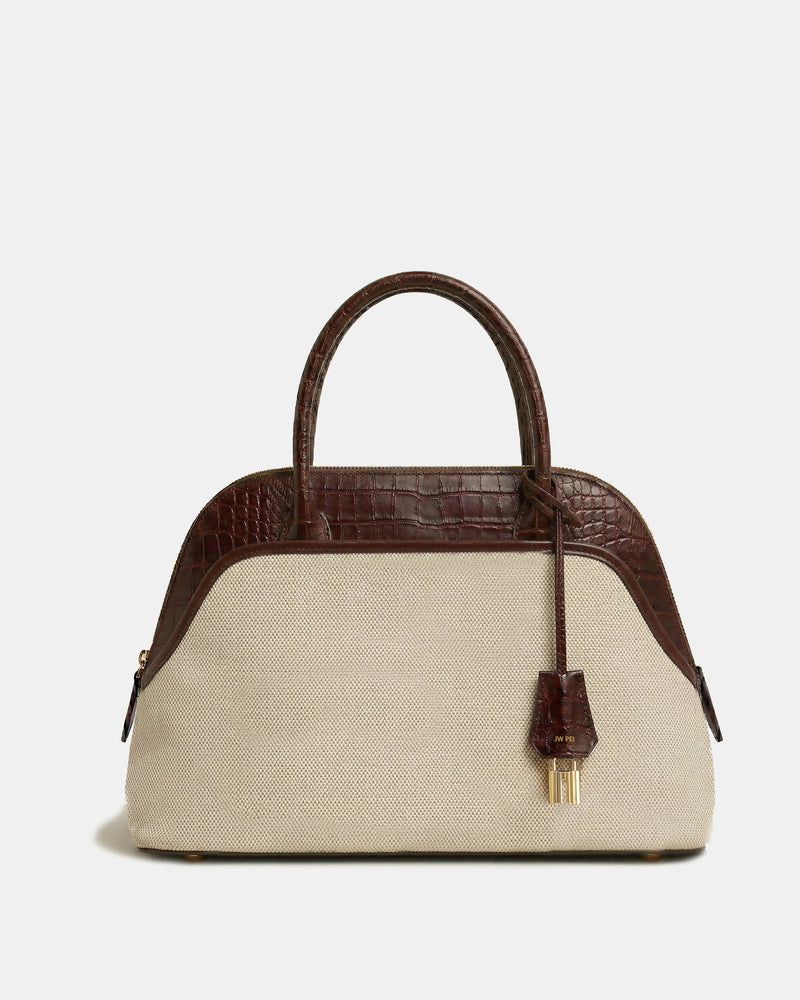 Mia Canvas Frame Top Handle Bag - Neutral
