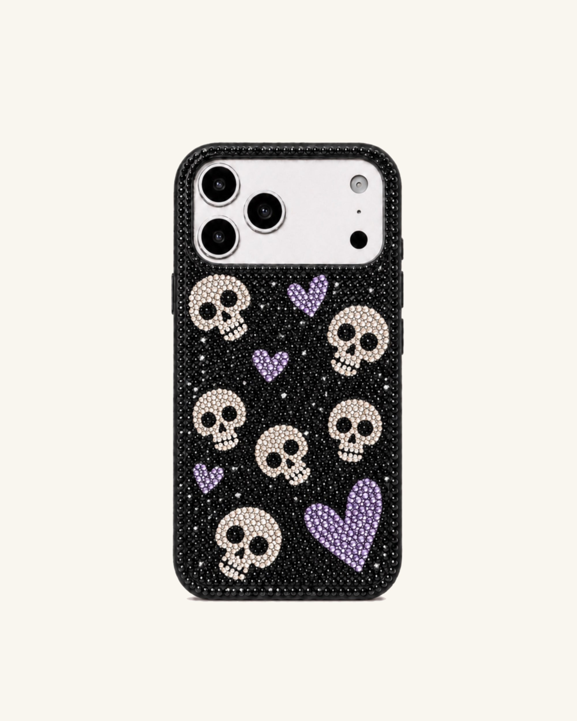 Skull And Heart Rhinestone Phone Case – Black