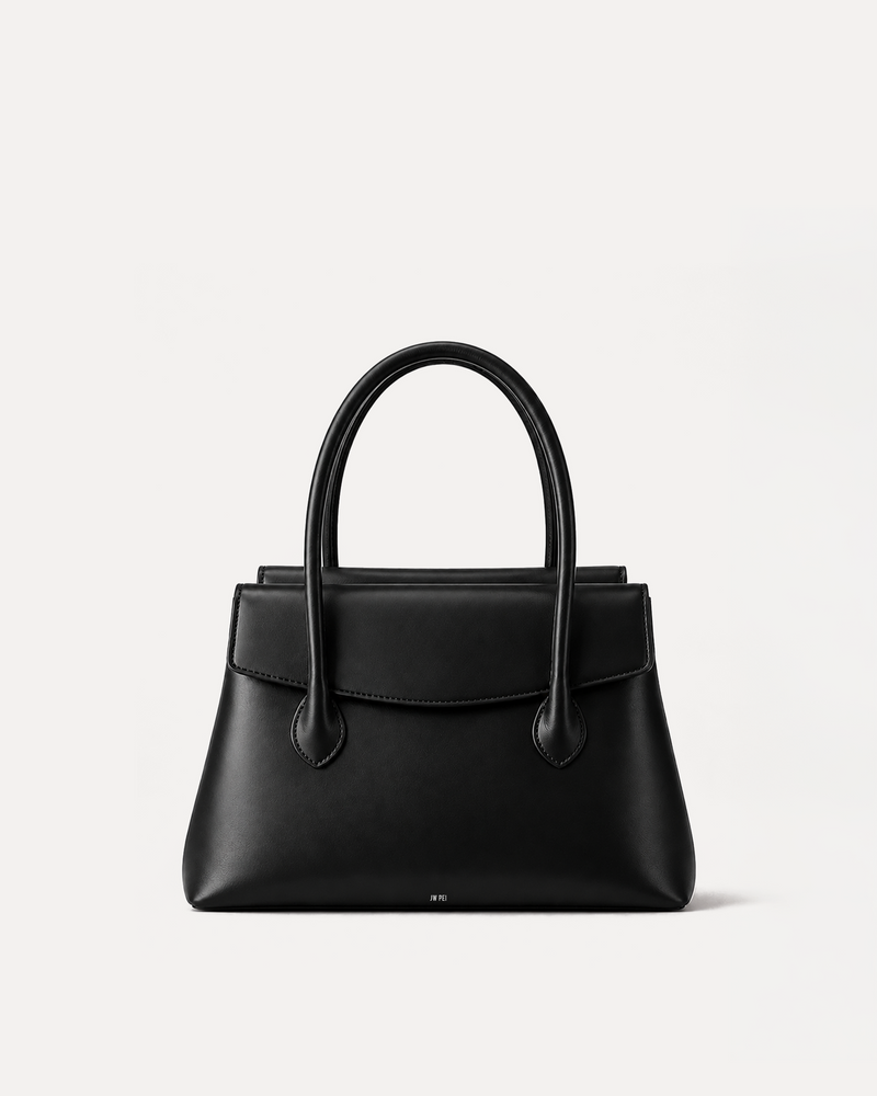 Riley Curved Flap Satchel Bag - Black