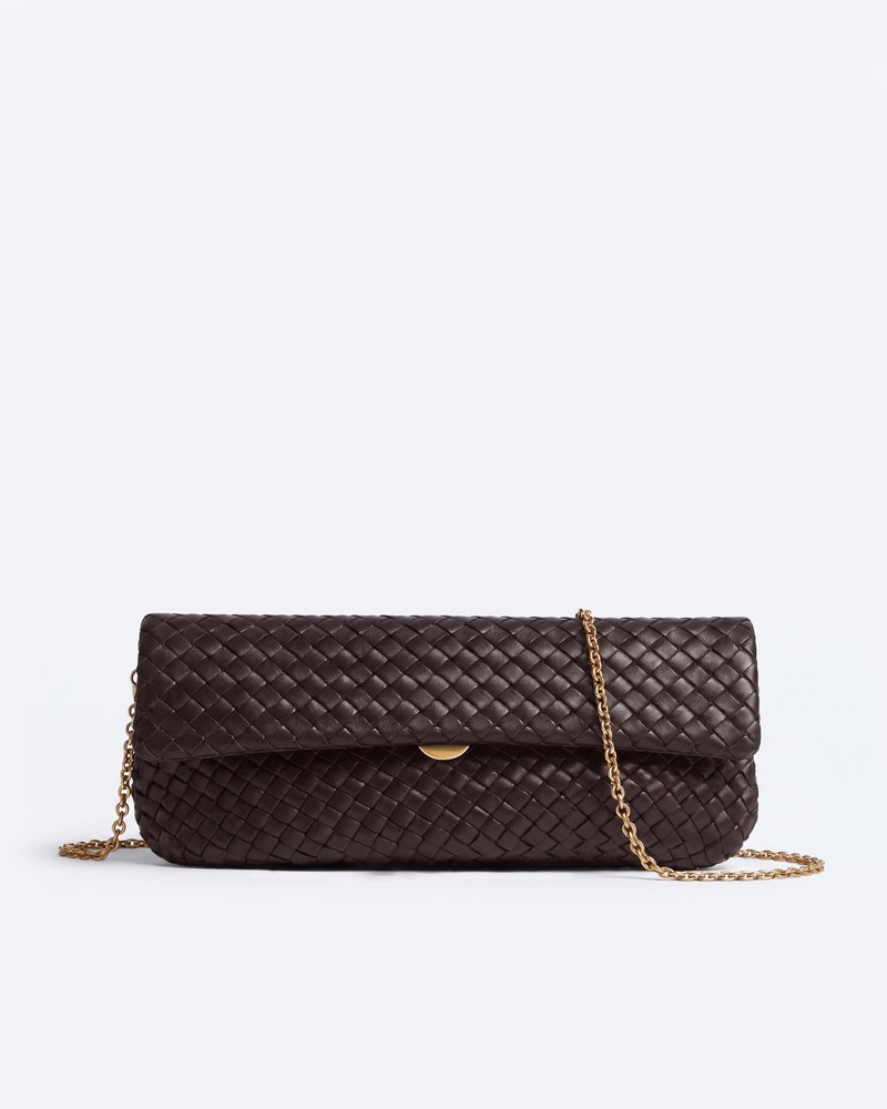 Aurelia Woven Flap Chain Clutch - Brown