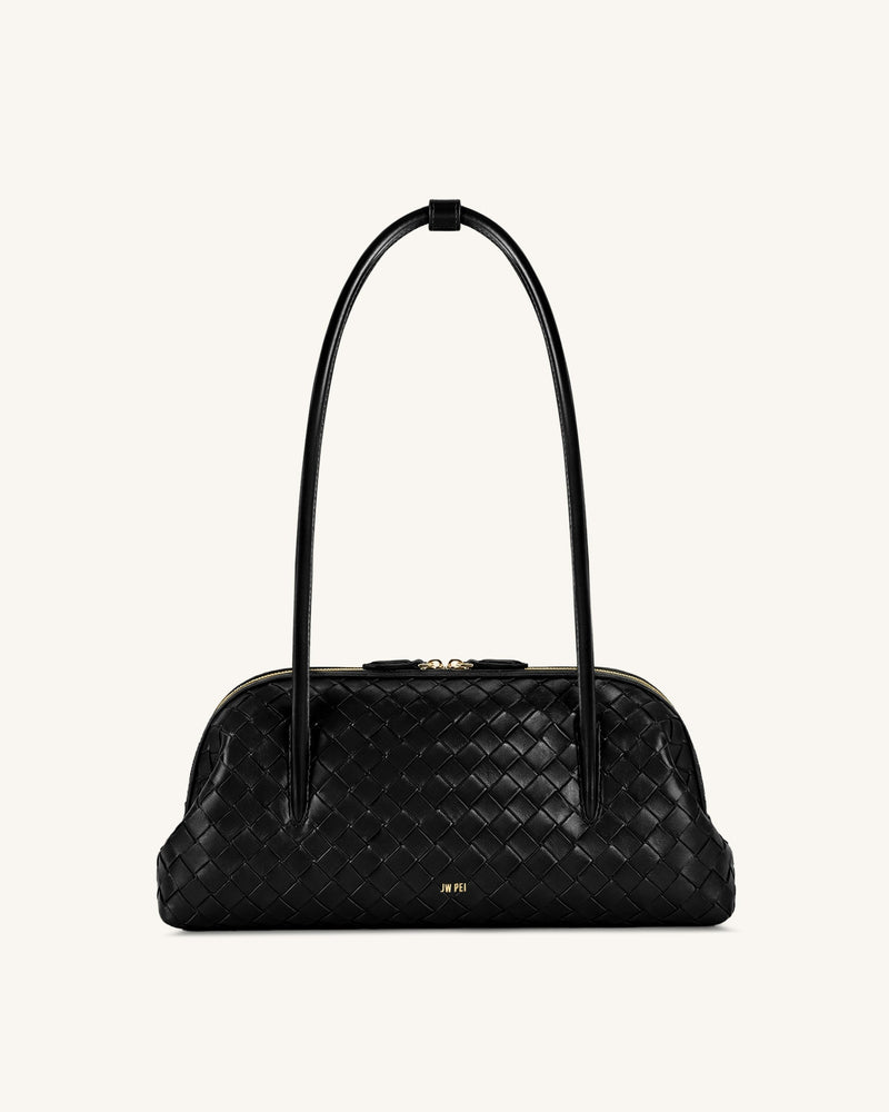 Aveline Woven Textured Shoulder Bag - Black