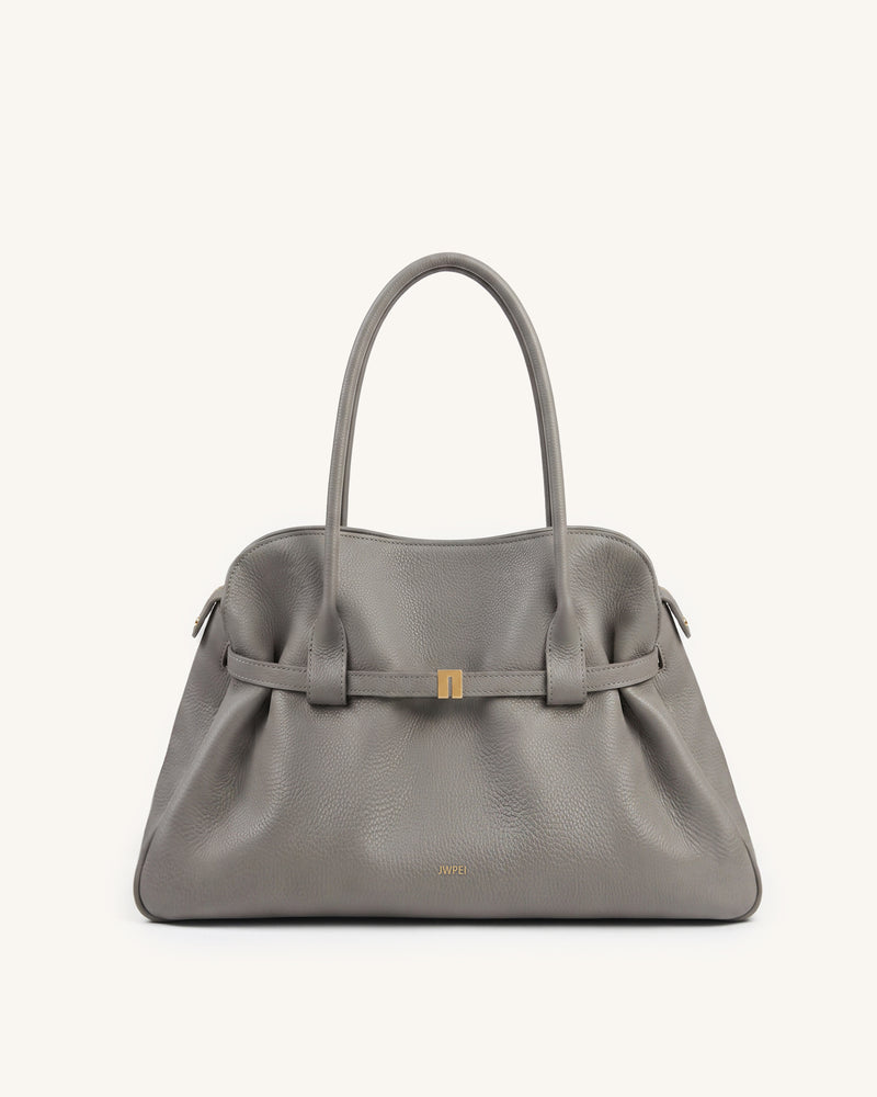 Hana Pebbled Belted Satchel Bag - Gray