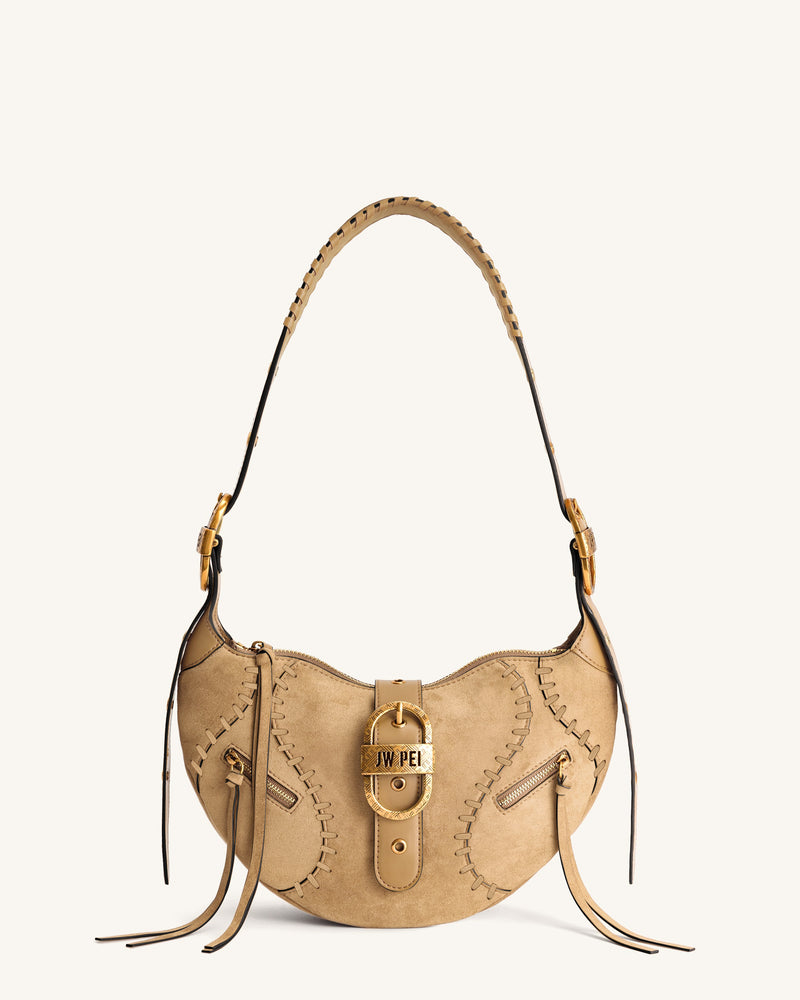 Tessa Faux Suede Shoulder Bag - Khaki