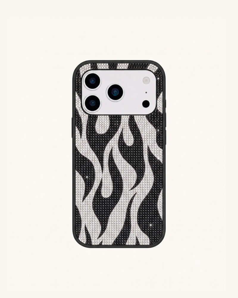 Flame Print Artificial Crystal Phone Case – Black