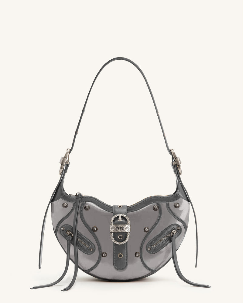 Tessa Studded Contrast Shoulder Bag - Gray
