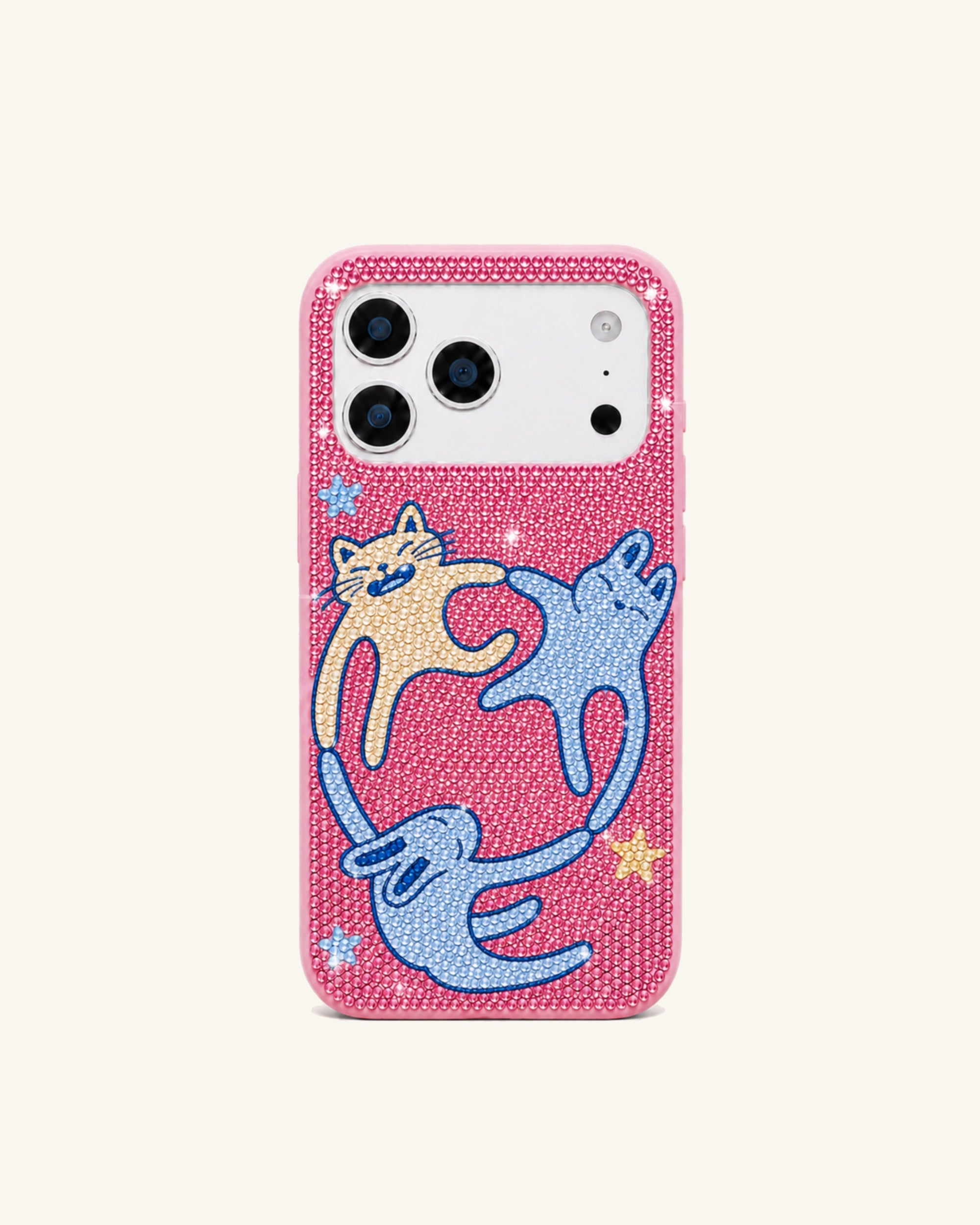 Playful Cats Artificial Crystal Phone Case - Pink