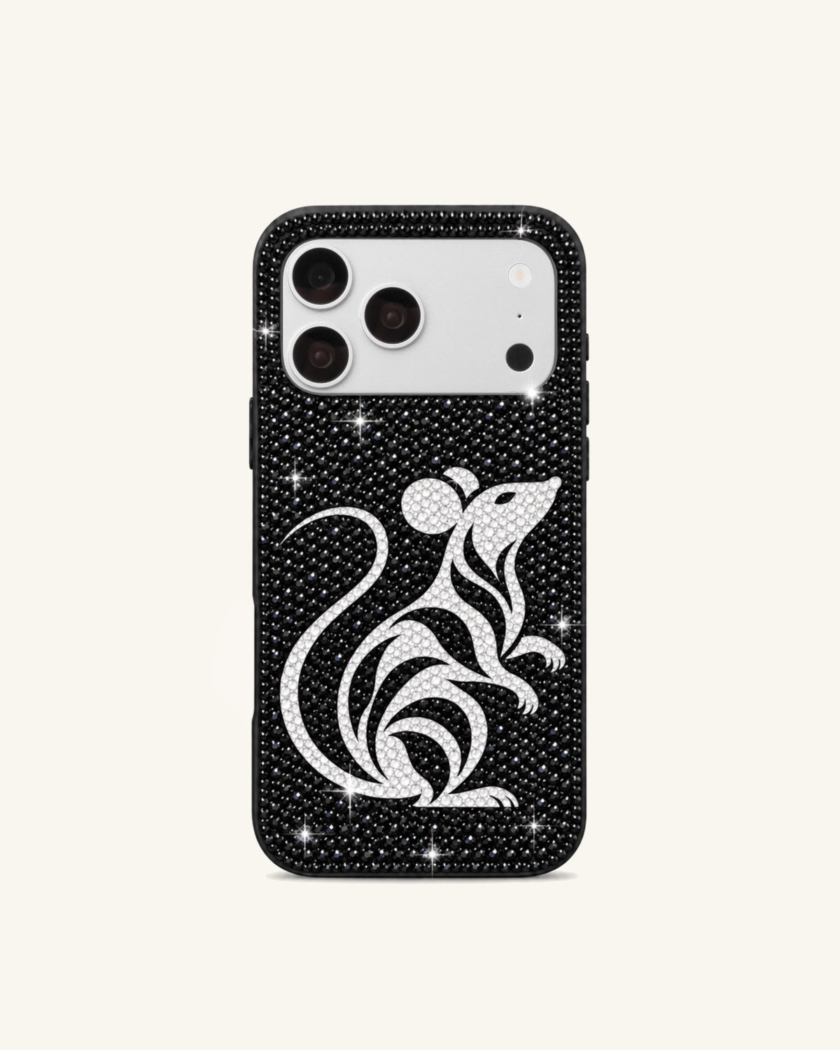Artificial Crystal Mouse Design Phone Case – Black