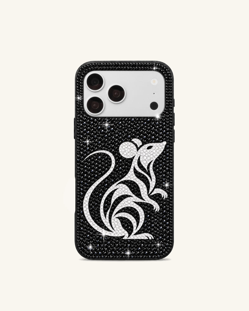 Artificial Crystal Mouse Design Phone Case – Black