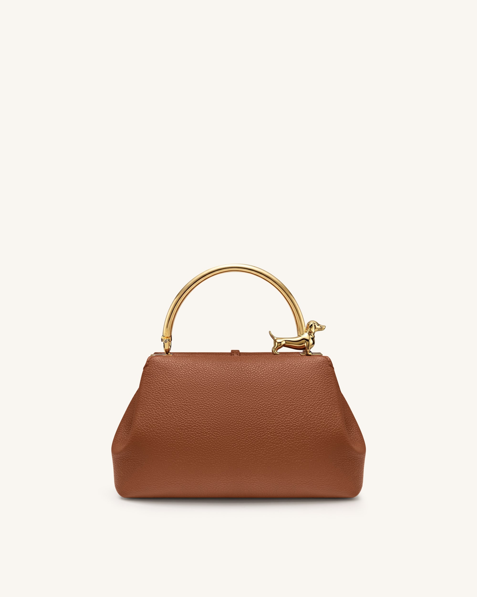 Bruna Dachshund Metal Handle Top Handle Bag - Brown | JW PEI