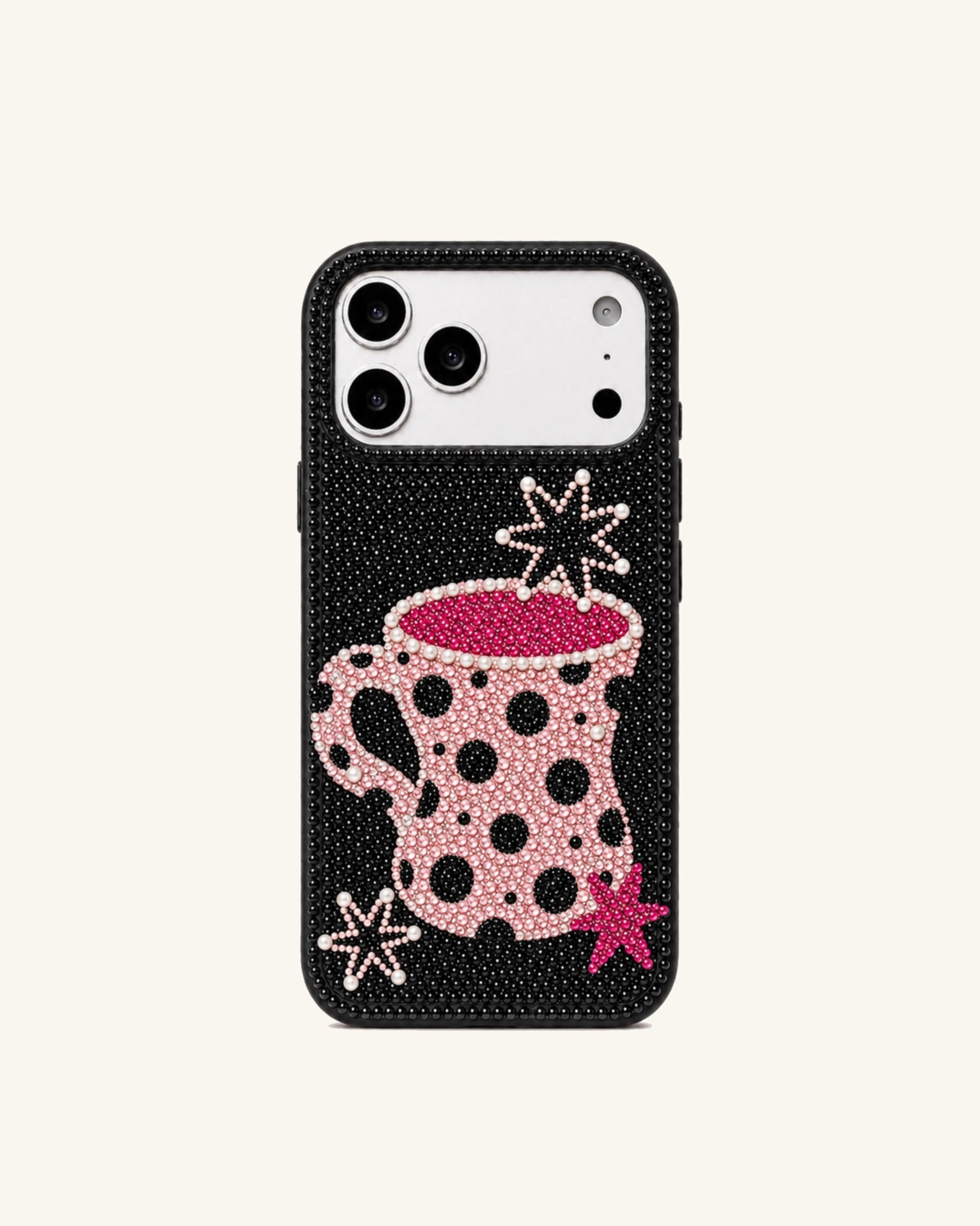 Polka Dot Mug Artificial Crystal Phone Case - Black