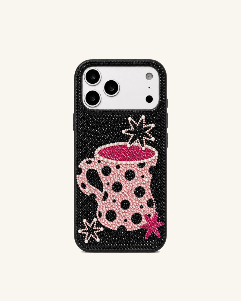 Polka Dot Mug Artificial Crystal Phone Case - Black