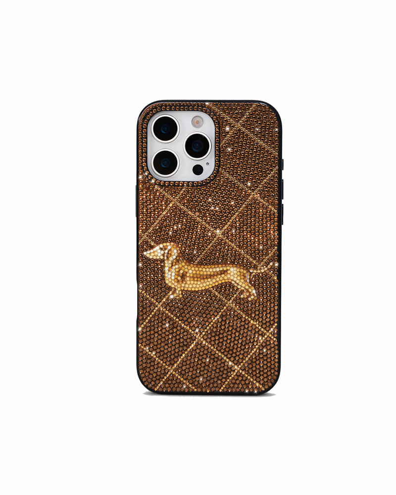 Dachshund Motif Artificial Crystal Phone Case – Brown