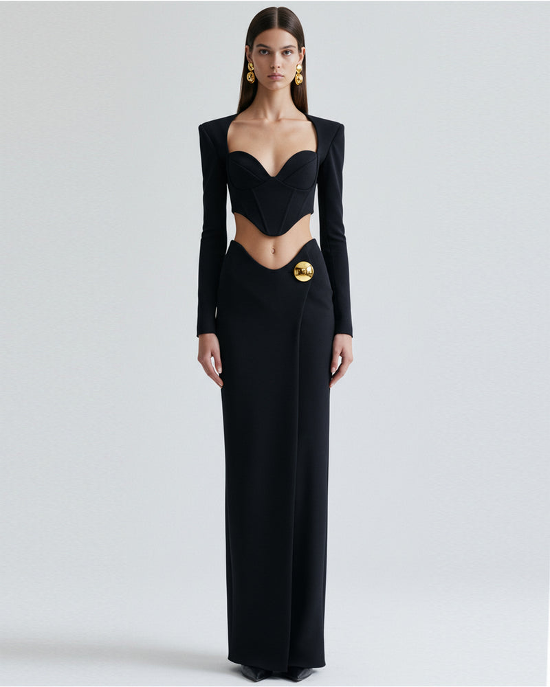 Sculpted Cutout Maxi Dress – Black